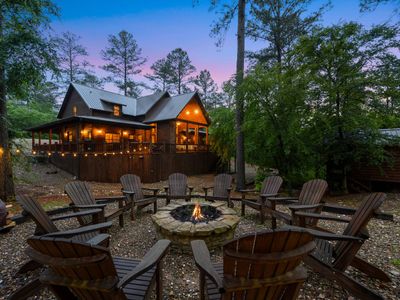 Grand fire pit with Adirondack chairs!