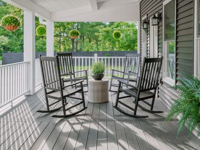 Rocking chairs for four on the front porch.