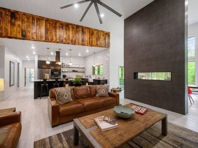 The living room seamlessly connects to the kitchen.