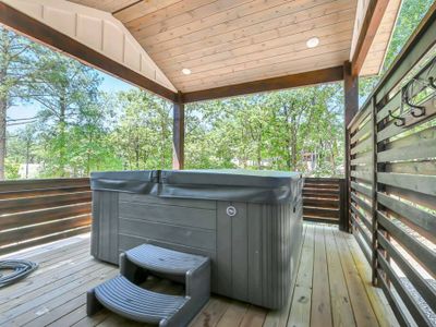 An 8-person hot tub offers ultimate relaxation.