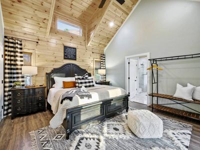 The Master Suite has a king bed with a luxury mattress and premium linens.