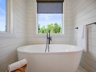 An oversized soaking tub.