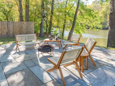 Patio furniture and fire pit.