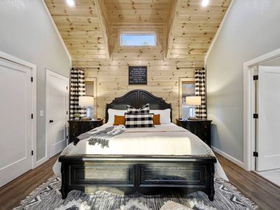 The farmhouse bed is the perfect addition to this Master Suite!