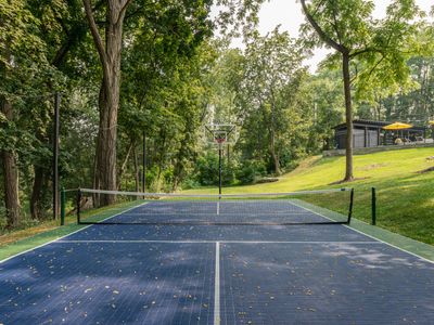 Dual pickleball and basketball court for your favorite form of play.