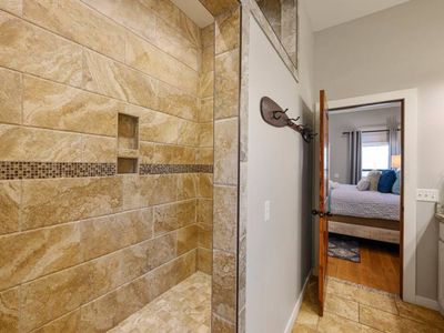 A walk-in shower.