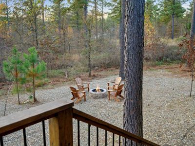 The fire pit with 4 Adirondack chairs!