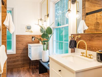 Ensuite master bathroom with his and hers sinks