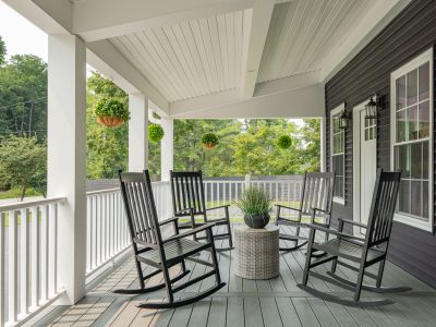 Rocking chairs for four on the front porch.