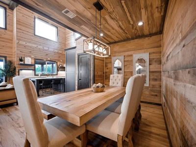 The formal dining table with seating for 8