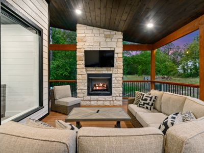 The outdoor sectional around the gas fireplace!