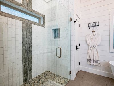 A large walk-in shower.