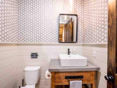 A half bath is found on the main level.