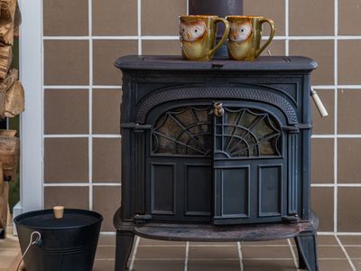 Cozy up by the wood stove.
