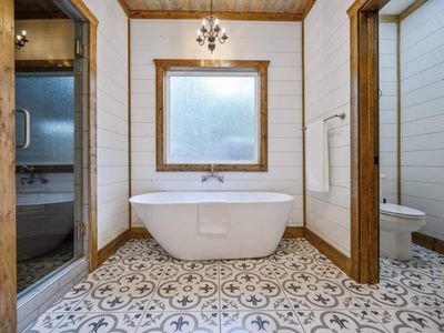 An oversized soaking tub.