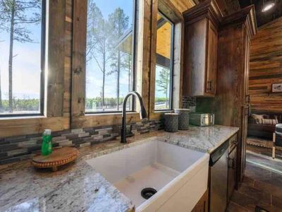 An oversized sink with stunning views.