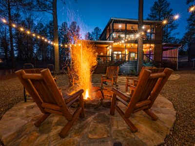 Outdoor firepit with Adirondack chairs
