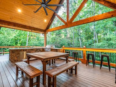 Outdoor dining area on the covered patio.