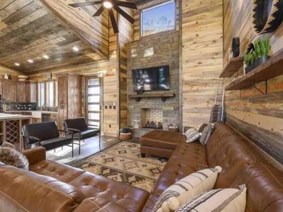 This massive leather sectional is perfect for a big group!