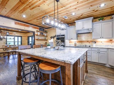 The kitchen and dining area are open to each other.
