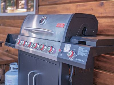 A gas grill for guests to use, propane provided.