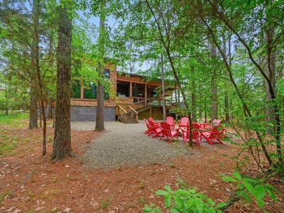 The fire pit behind the cabin.