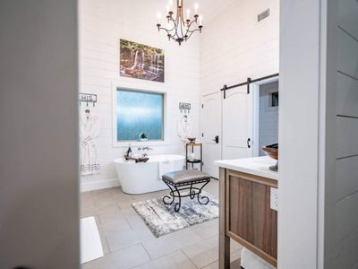 A soaking tub in the private bathroom!