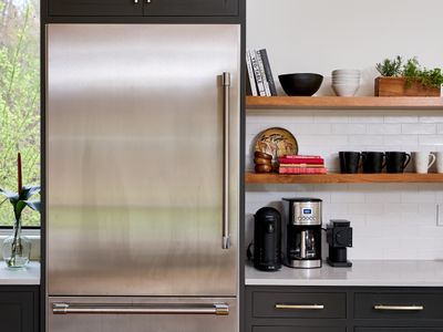 Oversized fridge and coffee station in the main house kitchen.