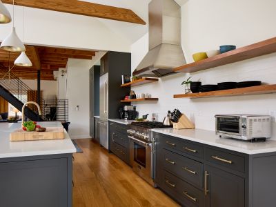 The main house kitchen, looking toward the dining area.