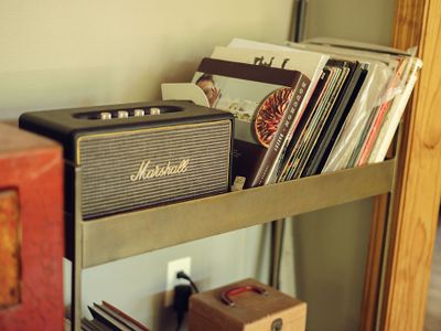 Vinyl collection and Marshall speaker
