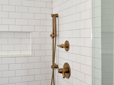 The ensuite bathroom of the primary bedroom in the main house.