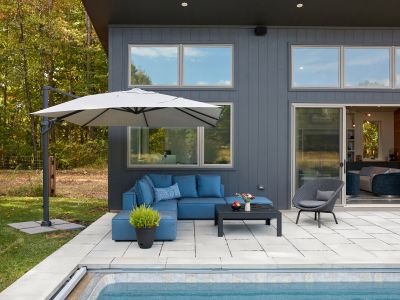 This lounge set sits just outside the pool house.