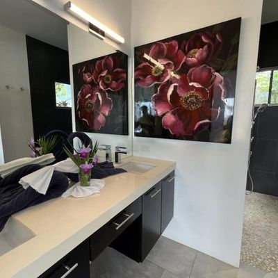 A beautiful bathroom with elegant fixtures and a serene ambiance.