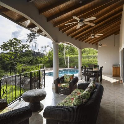 Large, covered patio to enjoy the outdoors all year.