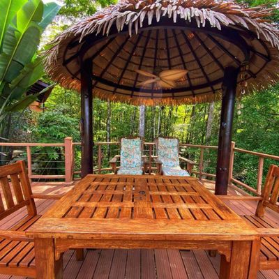 Enjoy outdoor eating near the jungle!