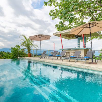 Wonderful private swimming pool, patio and bar area.