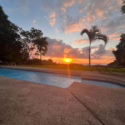 Enjoy sunset ocean views from the pool area - or any of the three private suites. Suites #1 and #2 are upstairs and have amazing ocean views.