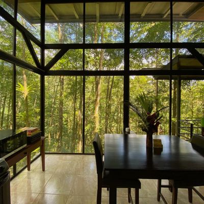 spacious kitchen offering panoramic nature views.