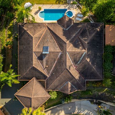 A breathtaking bird’s-eye view, highlighting the elegant design and layout of the home