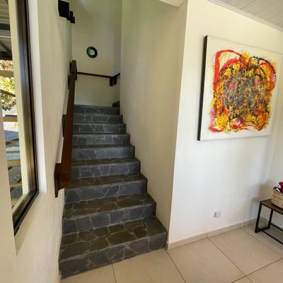 All three bedrooms in the Main House are upstairs.