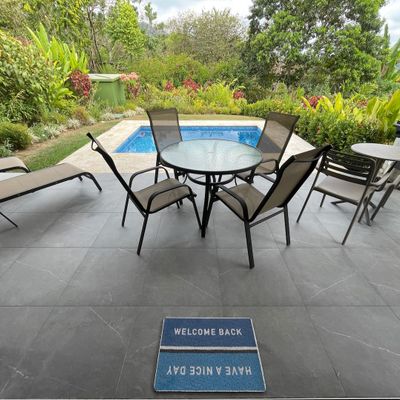 Spacious poolside area