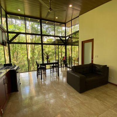 Floor to ceiling windows overlooking the Costa Rica jungle near Uvita in the Casita