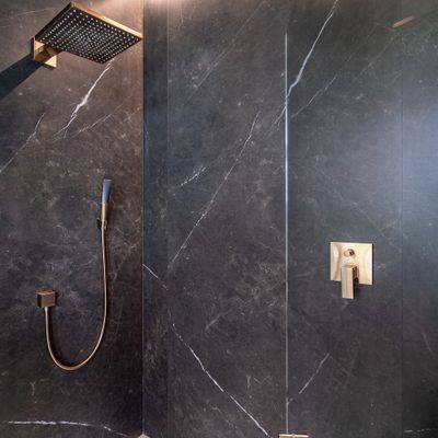 A luxurious shower experience, with rainfall features and elegant finishes.