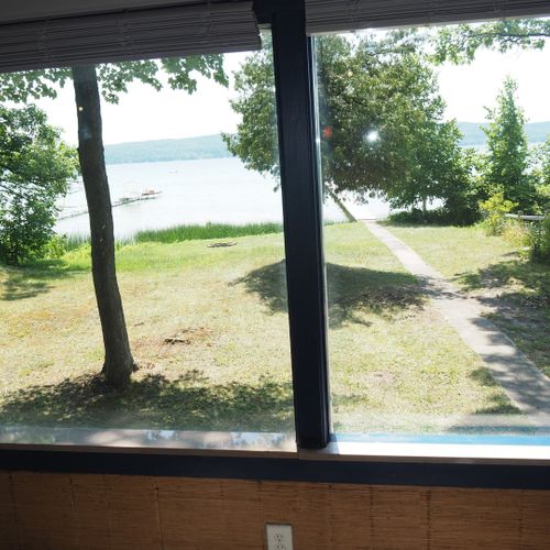 Living room:  large living room with a fireplace and a great view of platte lake