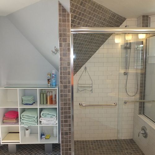 Bathroom #2 (second floor):   this is the beautifully-remodeled upstairs full bathroom. It's large and gorgeous!