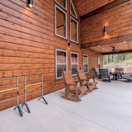 Rocking chairs, ladder ball and a personal firepit on the patio.