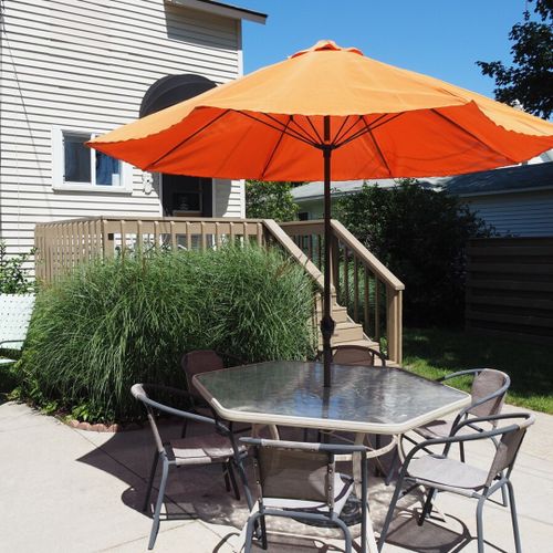 Exterior:  the backyard dining furniture