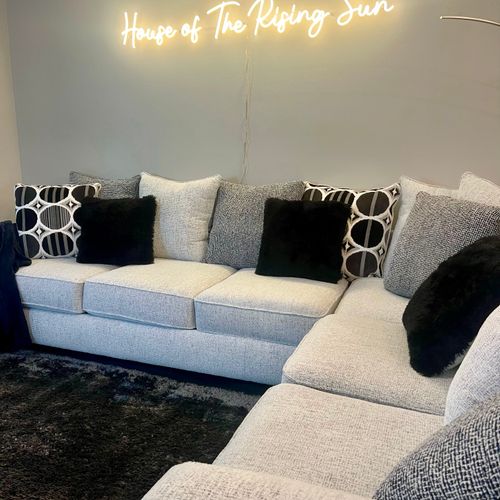 Comfy couch, perfect for sitting together with friends and family, while enjoying a movie!