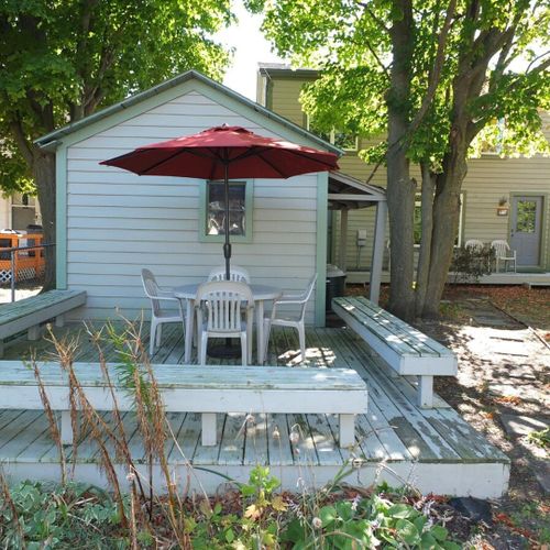 Exterior:  the backyard deck, which has a nice dining area.