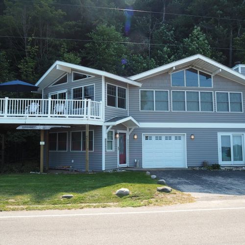 Overall:  the front of the house, which faces the lake.